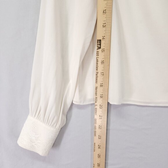 Alice And Olivia Silk Blouse Size Small Ivory With Lace Trim Long Sleeve Lux - Picture 7 of 16